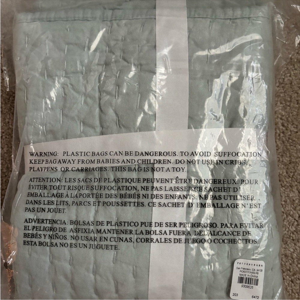 NWT Pottery Barn King Sized Pickstitch Sham Cover, 1 Light Sage Sham - Picture 3 of 3
